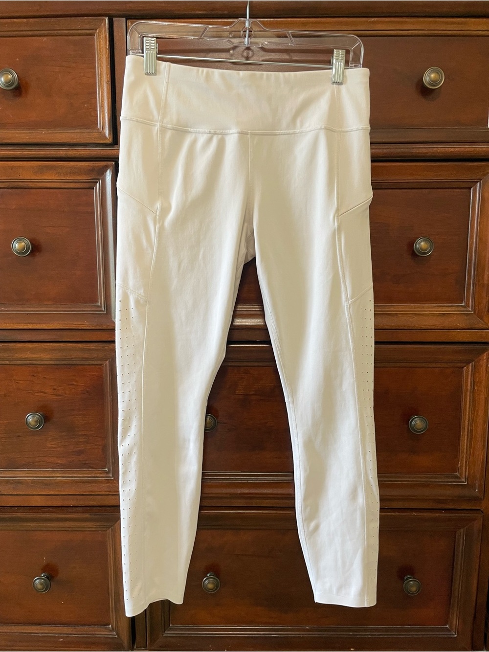 ATHLETA WHITE Contender Laser Cut 7/8 Tights/Leggings, White, SIZE M